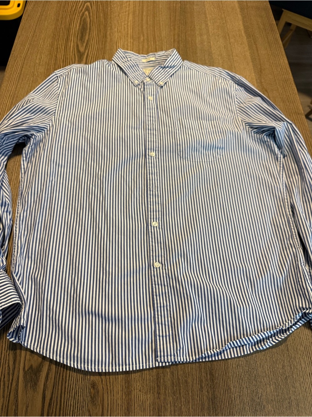 J. Crew Men’s Navy and White Vertical Stripe Button-Down Shirt